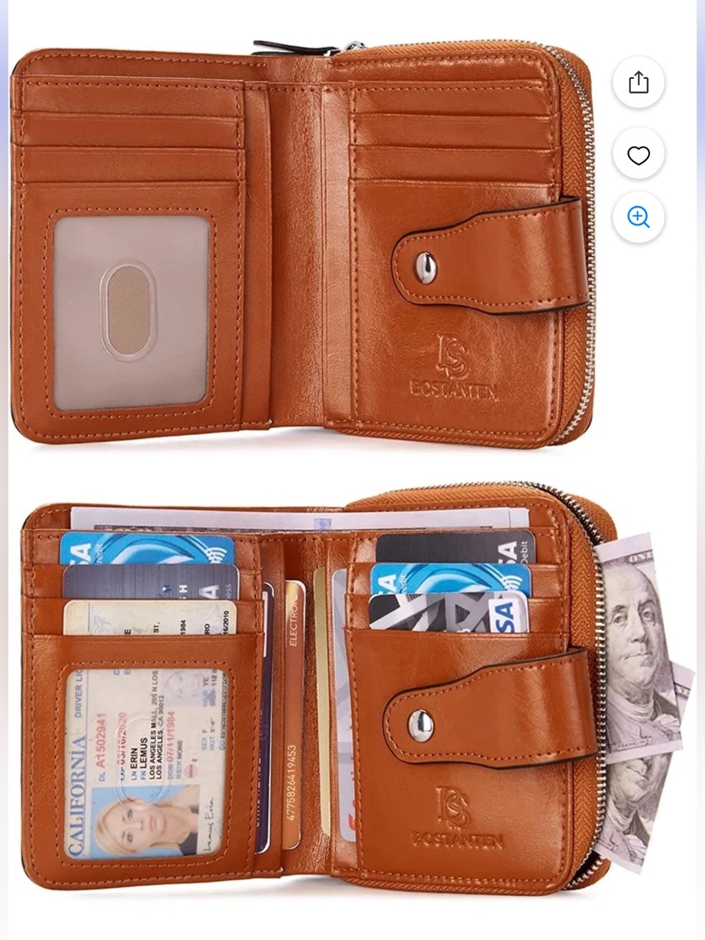 BOSTANTEN Women Leather Wallet RFID Blocking Small Bifold Zipper Pocket Wallet
